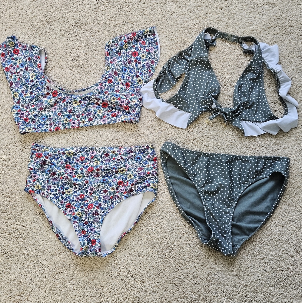 Girl's floral polka dot swimming suit and flower bikini bundle